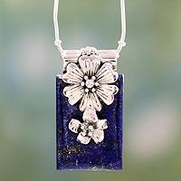 Lapis lazuli flower necklace, 'Blue Lily' - Sterling Silver and Lapis Lazuli Necklace Women's Jewelry