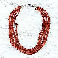 Carnelian strand necklace, 'Love's Fire' - Carnelian Necklace from India Beaded Jewelry