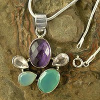 Amethyst and rose quartz pendant necklace,