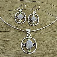 Rainbow moonstone and amethyst jewelry set,
