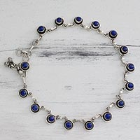 Lapis lazuli anklet, 'Blue Moon' - Handcrafted Sterling Silver and Lapis Lazuli Anklet