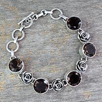 Smoky quartz floral bracelet,