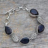 Smoky quartz link bracelet, 'Tears of Joy' - Indian Sterling Silver and Smoky Quartz Bracelet