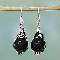 Onyx dangle earrings, 'Jaipur Sonnet' - Onyx dangle earrings