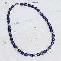 Lapis lazuli beaded necklace, 'India Glamour' - Lapis lazuli beaded necklace
