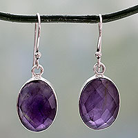 Amethyst drop earrings, 'Love's Grandeur' - Sterling Silver Amethyst Earrings Fair Trade Jewelry