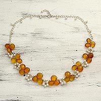 Pearl and chalcedony cluster necklace,