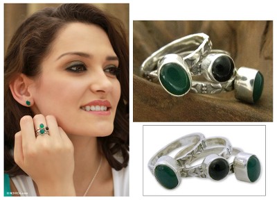 Fair Trade Silver and Onyx Stacking Rings (Set of 3)