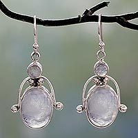 Rainbow moonstone dangle earrings,