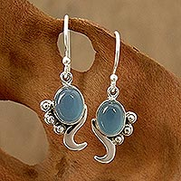 Blue chalcedony dangle earrings, 'Hindu Harmony' - Hand Made Sterling Silver and Chalcedony Earrings