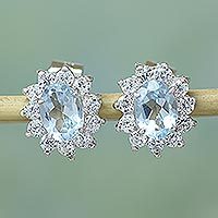 Blue topaz flower earrings,