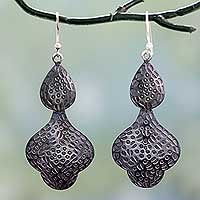 Sterling silver dangle earrings, 'Forest Shadow' - Dark Sterling Silver Dangle Earrings from India