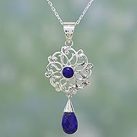 Lapis lazuli pendant necklace, 'Wise Love Chakra' - Lapis Lazuli and Sterling Silver Necklace Indian Jewelry
