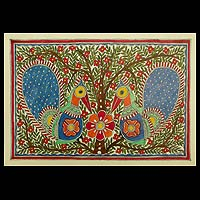 Madhubani painting Dancing Peacock India