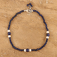 Lapis lazuli and pearl beaded anklet, Mystic Truth