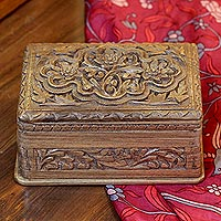 Walnut wood jewelry box, 'Spring Flowers' - Hand Carved Wood Jewelry Box