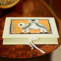 Madhubani greeting cards, 'Festive Elephants' (set of 8) - Madhubani greeting cards (Set of 8)