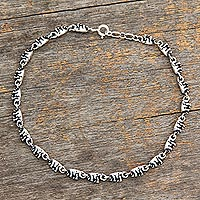 Sterling silver anklet, 'Elephant Parade' - Sterling Silver Link Elephant Anklet Indian Jewelry