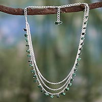 Malachite waterfall necklace, 'Talakona Majesty' - Sterling Silver and Malachite Waterfall Necklace