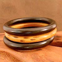 Wood bangle bracelets, 'Exotic Delhi' (set of 3) - Natural Wood Bangle Bracelets (Set of 3)