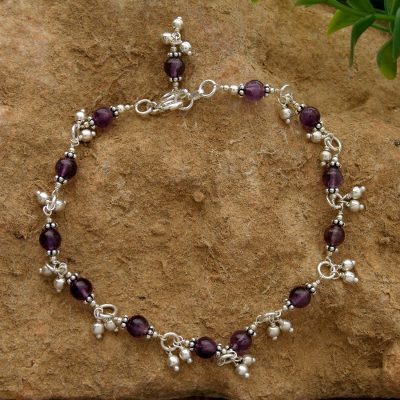 Amethyst anklet, 'Purple Splendor' - Amethyst anklet