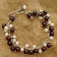 Pearl and garnet cluster bracelet,