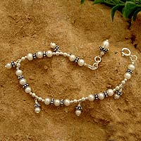 Cultured pearl charm bracelet, 'Forever' - Sterling Silver Beaded Pearl Bracelet