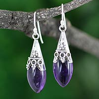 Amethyst dangle earrings, 'Kerala Princess' - Sterling Silver and Amethyst Dangle Earrings