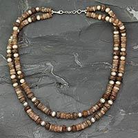 Pearl and unakite strand necklace,