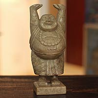 Soapstone sculpture, 'Laughing Buddha' - Handmade Natural Soapstone Sculpture