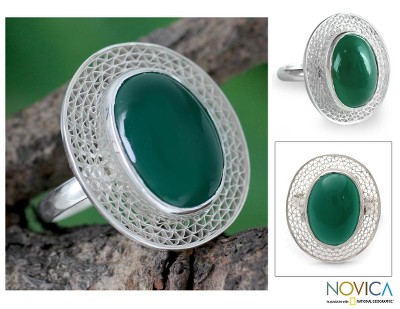 India Jewelry Sterling Silver with Green Onyx Ring
