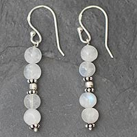 Moonstone dangle earrings, 'Pillars of Impassioned Love' - Moonstone dangle earrings