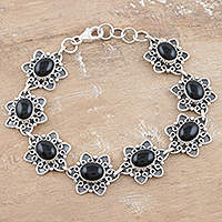 Onyx flower bracelet, 'Dark Halo' - Onyx flower bracelet