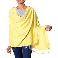 Wool and silk shawl Golden Warm India
