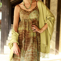 Wool and silk shawl Minty Green India