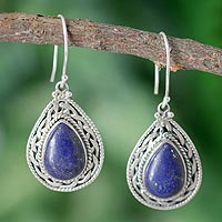 Lapis lazuli dangle earrings, 'Palace Memories' - Handmade Sterling Silver and Lapis Lazuli Earrings