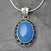 Chalcedony pendant necklace, 'Whisper' - Sterling Silver and Chalcedony Pendant Necklace