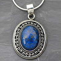 Lapis lazuli pendant necklace, 'Tradition' - Blue Jewelry Necklace with Lapis and Silver from India