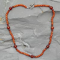 Carnelian strand necklace, 'Kerala Warmth' - Unique Beaded Carnelian Necklace