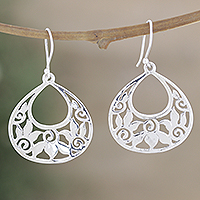 Sterling silver floral earrings, 'Moonlit Lotus' - Floral Jewelry from India Handmade Silver Earrings