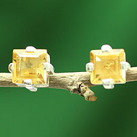 Citrine stud earrings, 'Golden Charm' - Sparkling Citrine Stud Earrings from India