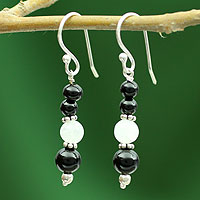 Onyx and moonstone dangle earrings, 'Majestic Night' - Onyx and moonstone dangle earrings