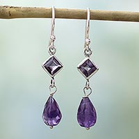 Amethyst dangle earrings, 'Precious Purple' - Sterling Silver and Amethyst Dangle Earrings