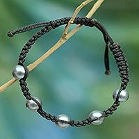 Cultured Akoya pearl Shambhala-style bracelet,