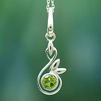 Peridot  pendant necklace, 'New Growth' - Peridot Necklace from Indian Modern Jewelry Collection