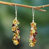 Citrine and garnet cluster earrings,