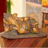 Wood sculpture Hedonistic Ganesha India