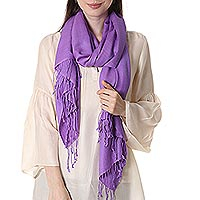 Wool and silk shawl, 'Extravagant Lilac' - Wool and silk shawl