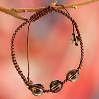 Smoky quartz Shambhala-style bracelet, Enduring Peace
