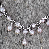 Cultured pearl waterfall necklace Mystic Pink Muse India